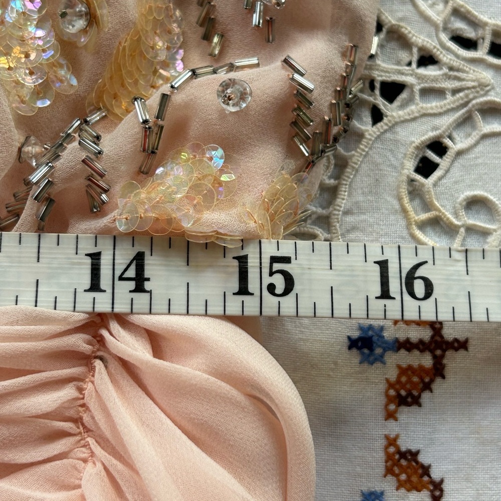 VICTORIA Royal ltg . Vintage light peach beaded / sequins long dress SZ 10 - Picture 11 of 15